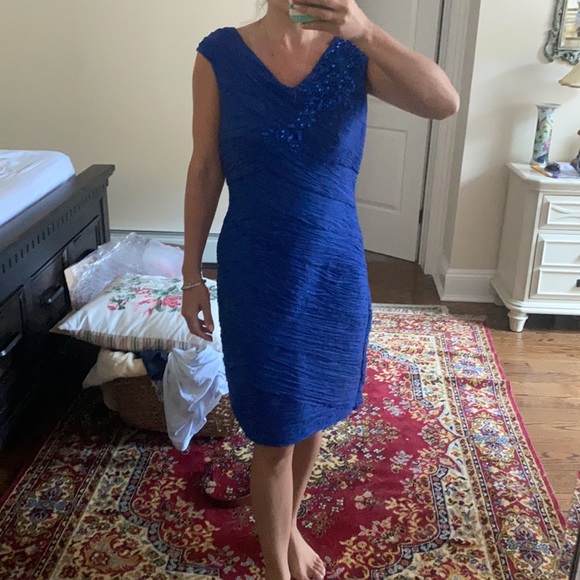 EMMA FASHIONS Royal Blue Shirred Cocktail Dress w/design sz 12 - Picture 3 of 9